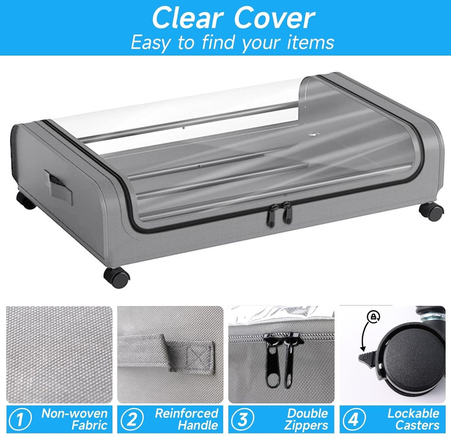 V178-36123-216250-04 XXL Under Bed Rolling Storage Containers with 50L Large Capacity and Wheels - Image 5