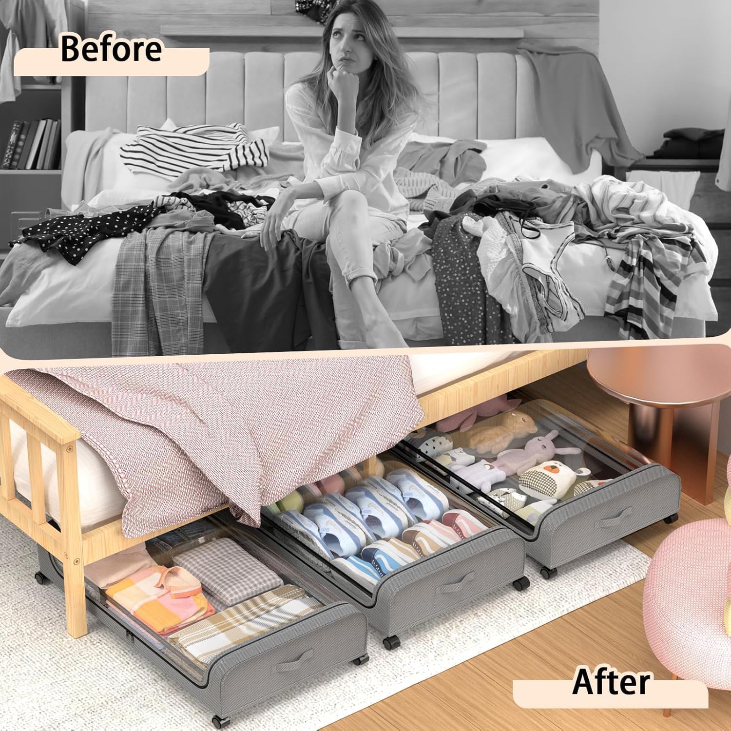 V178-36123-216250-05 XXL Under Bed Rolling Storage Containers with 50L Large Capacity and Wheels - Image 6