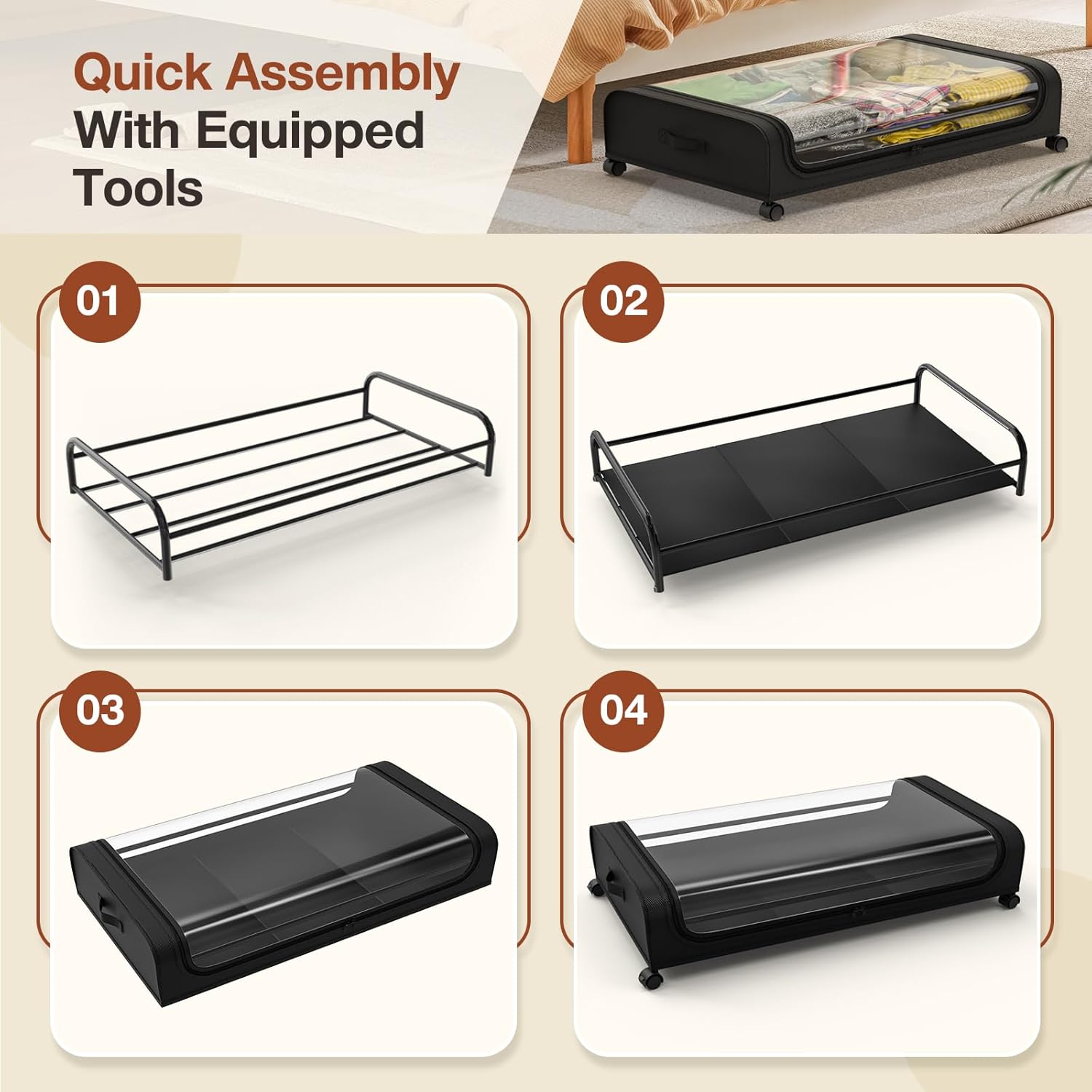 V178-36123-216250-08 XXL Under Bed Rolling Storage Containers with 50L Large Capacity and Wheels - Image 9