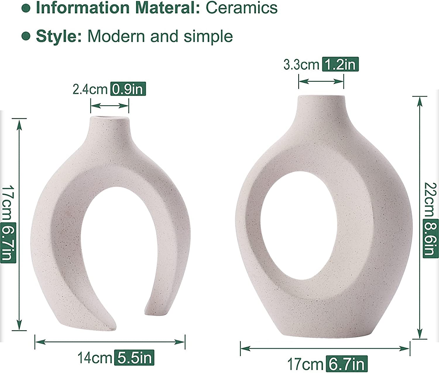 V178-38052-141960-01 Ceramic Set of 2 Creative White Vases for Home Decor - Image 2