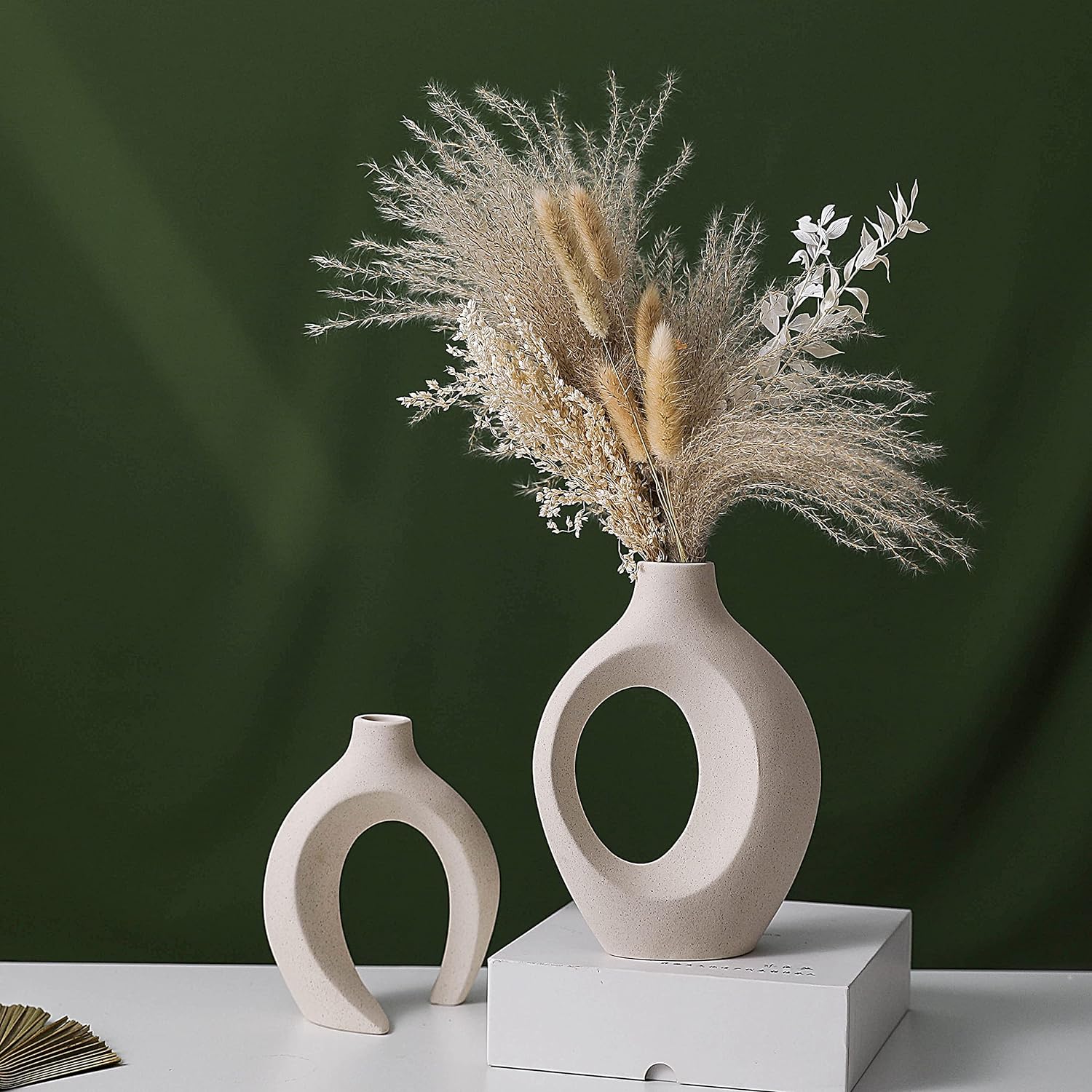 V178-38052-141960-06 Ceramic Set of 2 Creative White Vases for Home Decor - Image 7