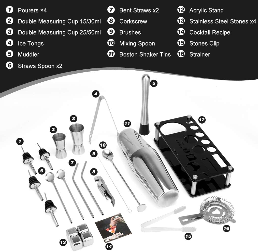 V178-82467_82467_2_sVR2SGCiN Cocktail Shaker Set Boston 23-Piece Stainless Steel and Professional Bar Tools for Drink Mixing - Image 2