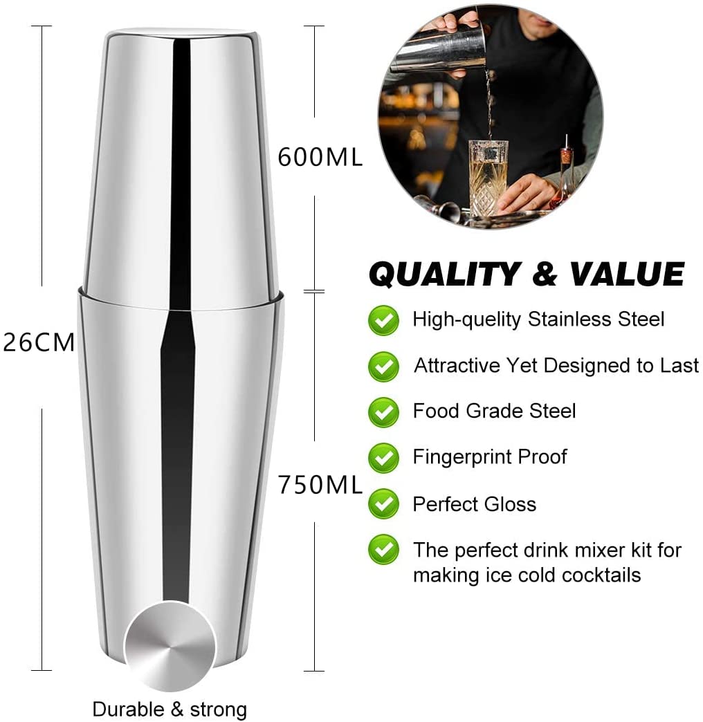 V178-82467_82467_3_ZbW_PEhjS Cocktail Shaker Set Boston 23-Piece Stainless Steel and Professional Bar Tools for Drink Mixing - Image 3