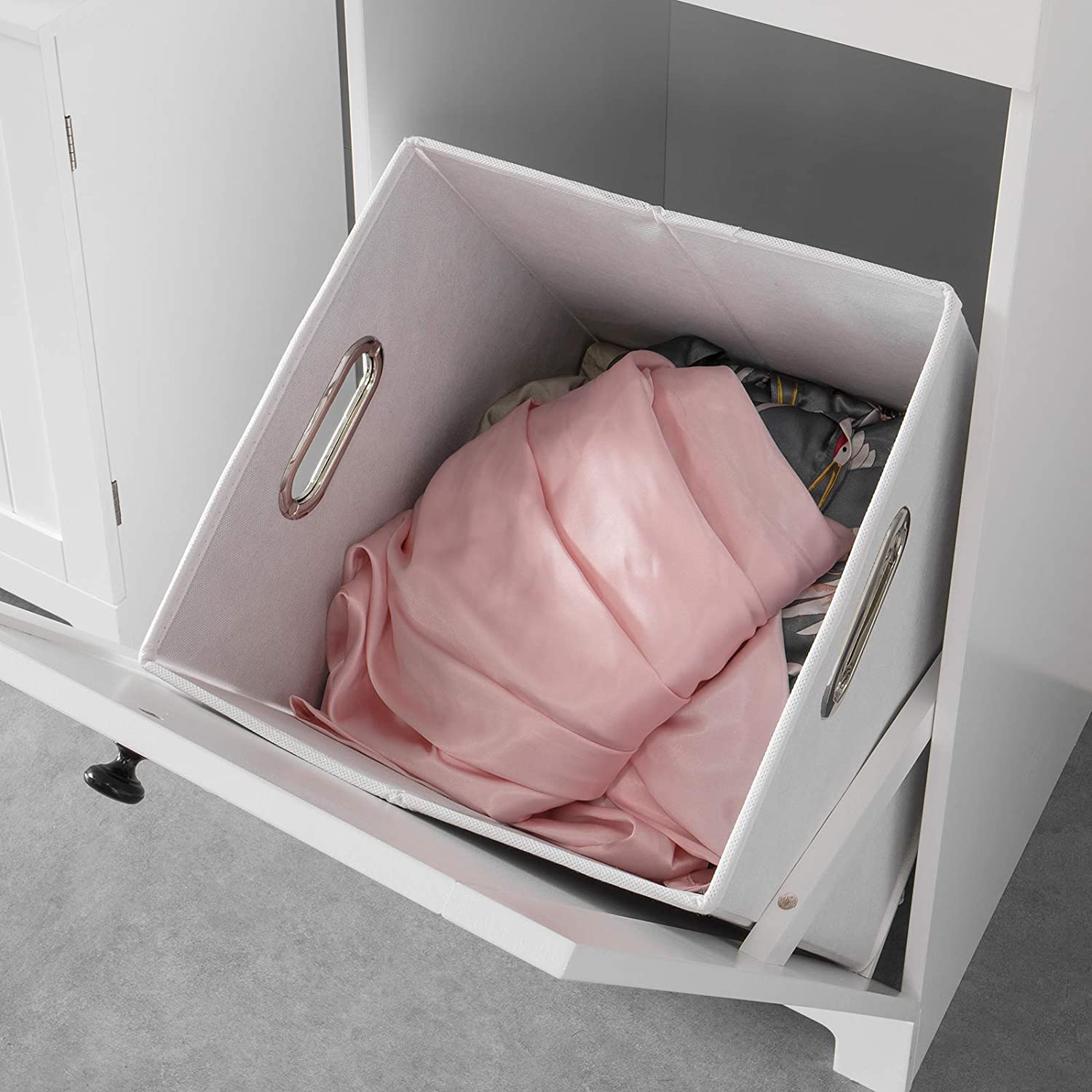 V178-85024_85024_6_HnBNoLMMT White Bathroom Cabinet with Laundry Basket and Drawer - Image 7