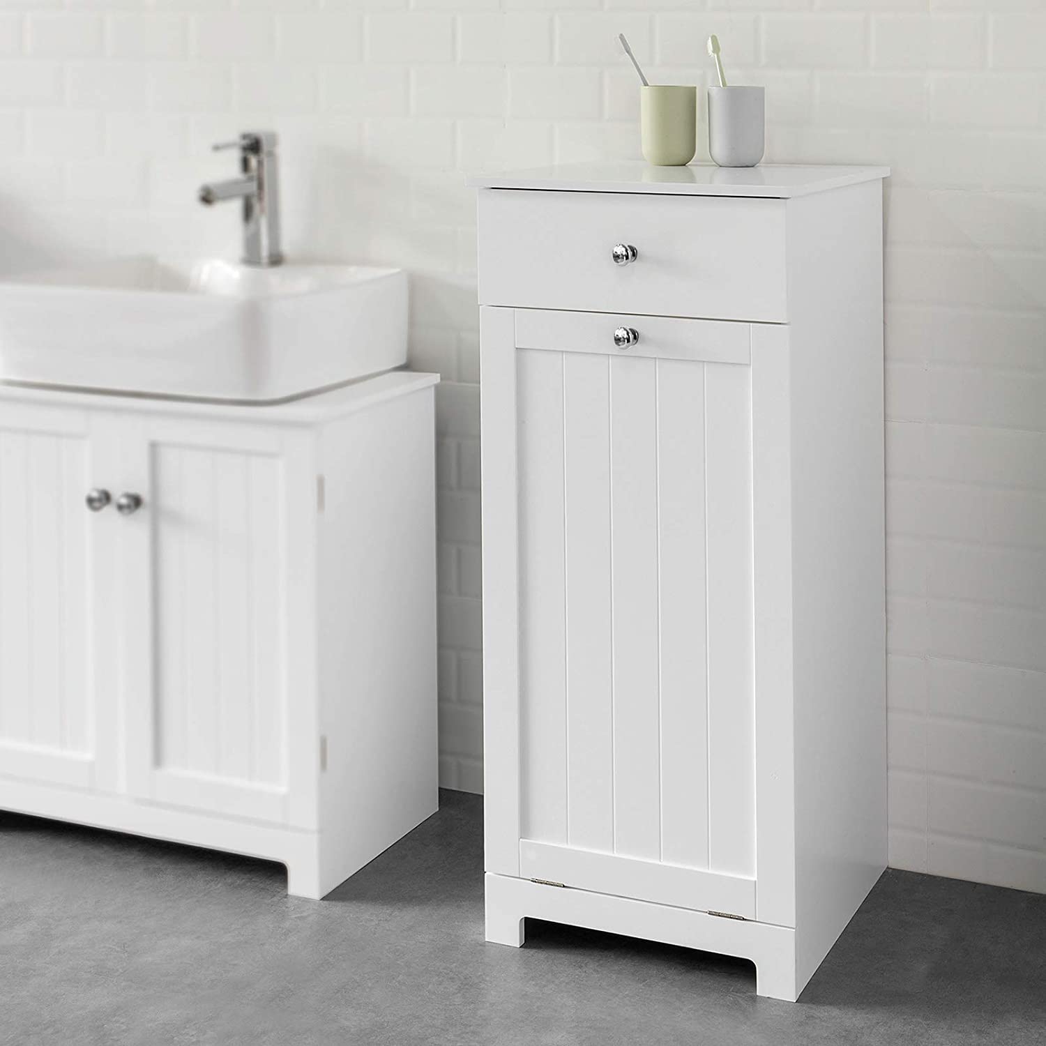 V178-85024_85024_7_cPeqtKGgm White Bathroom Cabinet with Laundry Basket and Drawer - Image 8