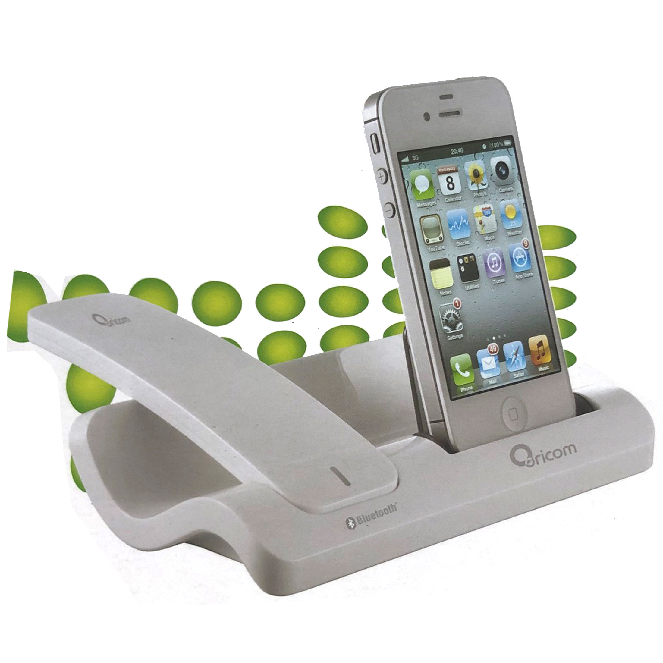 V185-I500WH-77449-00 Oricom 30 Pin iPhone 4 4s iPod Charger & Cordless Bluetooth Handset white - Image 1
