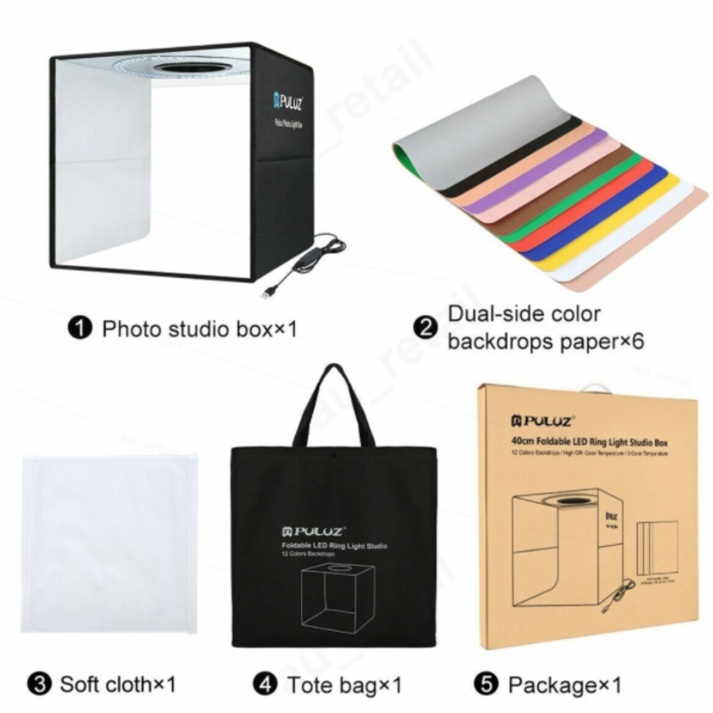 V201-ELYEWUBLETC007-67159-06 40CM Portable Photo Studio LED Light Tent Bar Cube Soft Box Room Photography - Image 7
