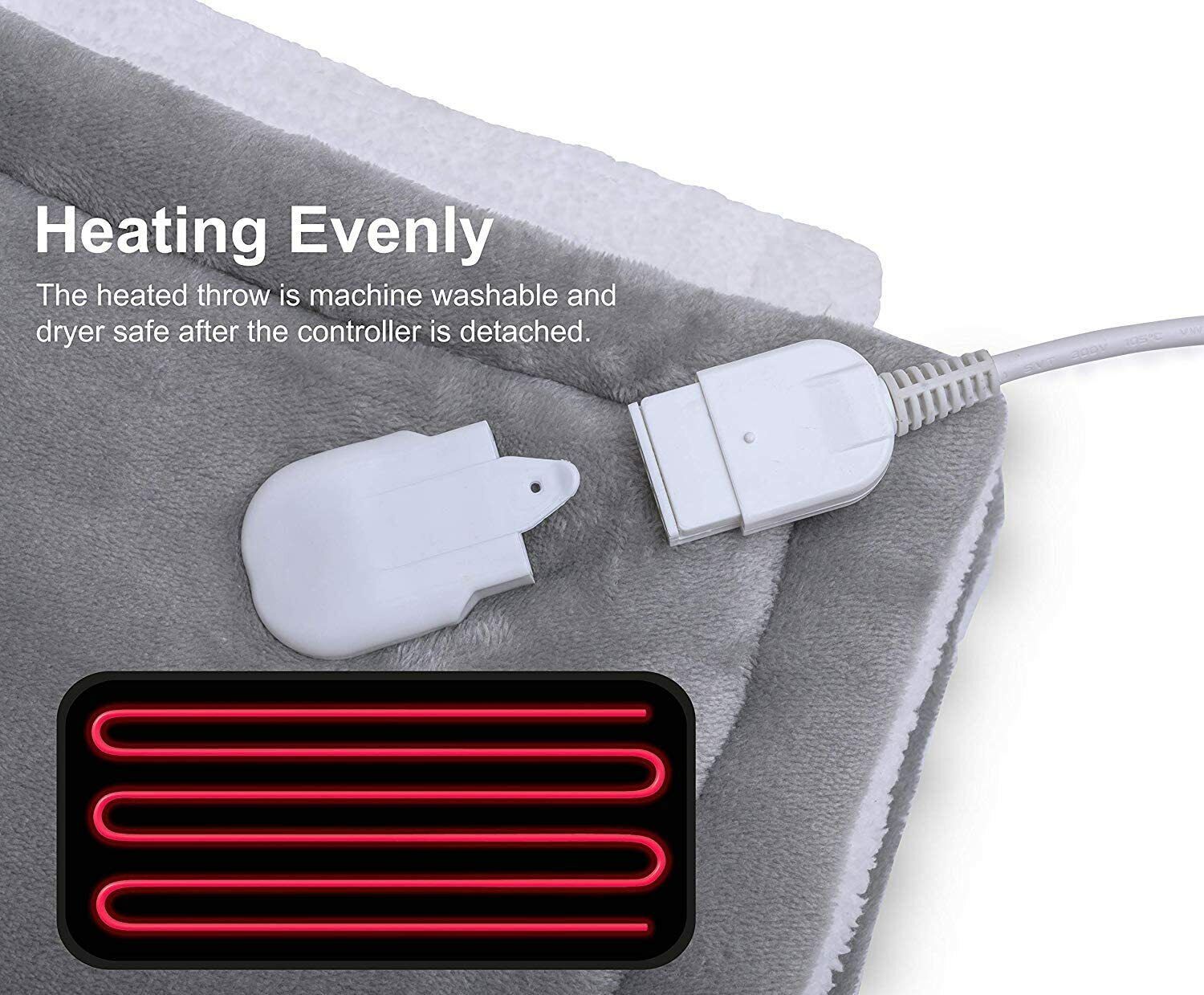 V201-FDZ1316GR8AU-208704-02 Double-side Flannel Heated Electric Throw Rug Blanket Fast Heating Warm Washable GREY - Image 3
