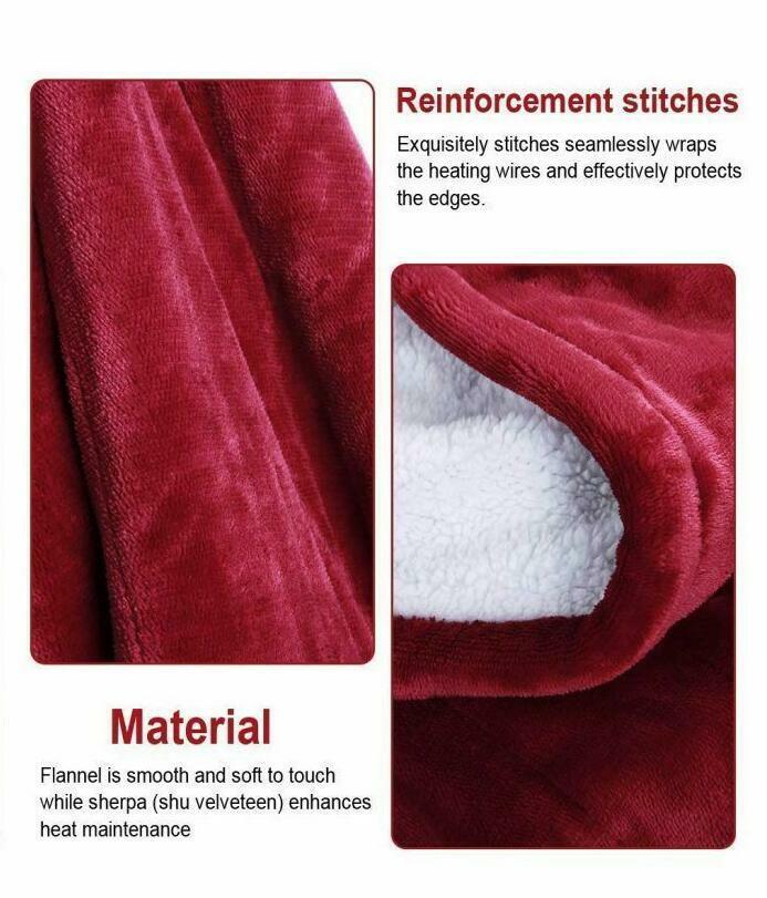 V201-FDZ1316RE8AU-208686-02 Double-side Flannel Heated Electric Throw Rug Blanket Fast Heating Warm Washable RED - Image 3