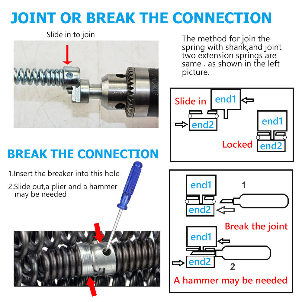V201-GAA1206BL8AU-84781-01 Plumber Drain Snake Pipe Metal Cleaner Pipeline Sewer 12M + 6 Drill Bit Tool DIY - Image 2