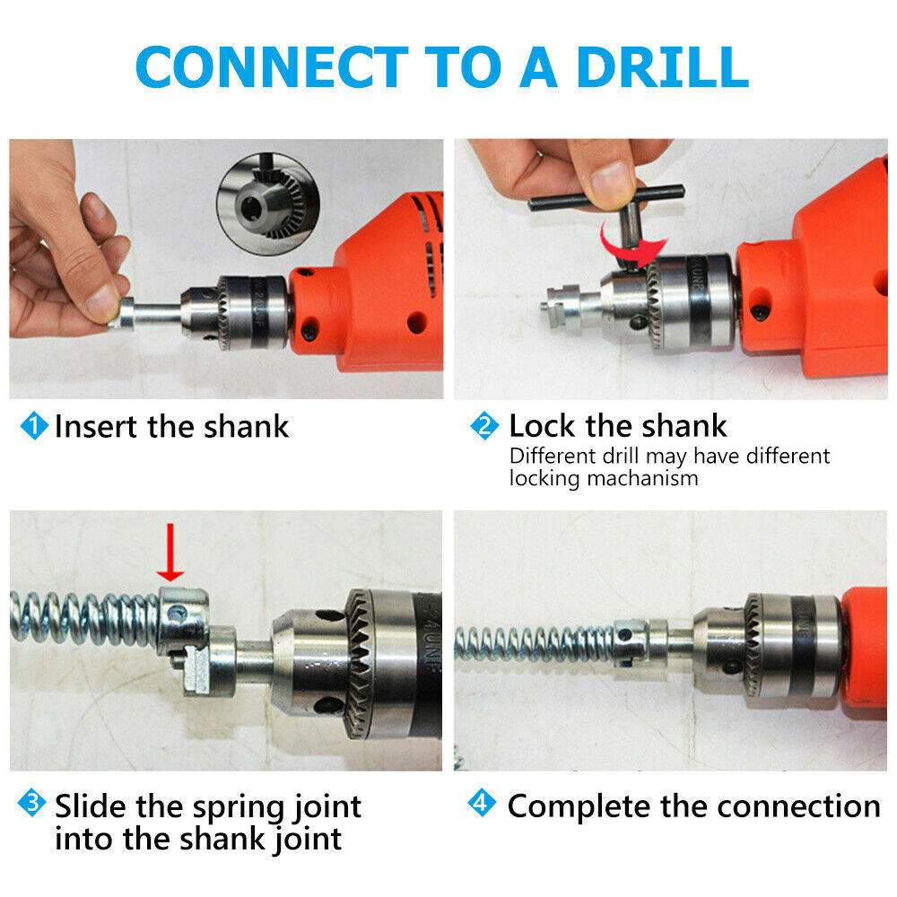 V201-GAA1206BL8AU-84781-03 Plumber Drain Snake Pipe Metal Cleaner Pipeline Sewer 12M + 6 Drill Bit Tool DIY - Image 4