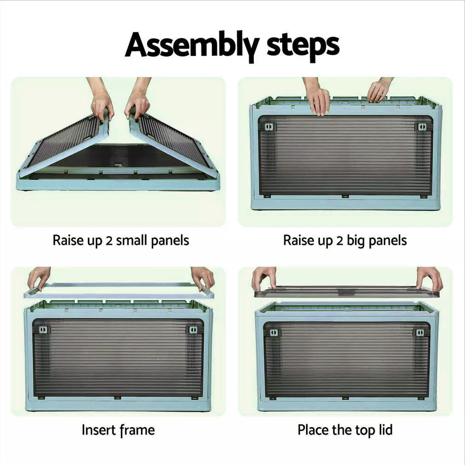 V201-W12882187-223397-01 28L BLUE Storage Container Stackable 5 Sides Open Top Lid Transparent Foldable - Image 4