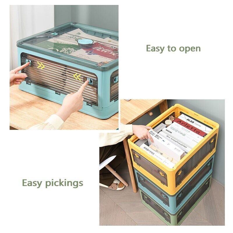 V201-W12882187-223397-02 28L BLUE Storage Container Stackable 5 Sides Open Top Lid Transparent Foldable - Image 2