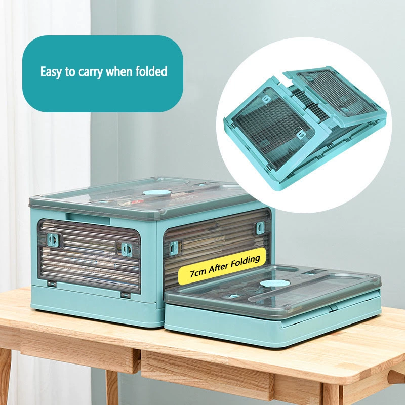 V201-W12882187-223397-02 28L BLUE Storage Container Stackable 5 Sides Open Top Lid Transparent Foldable - Image 3