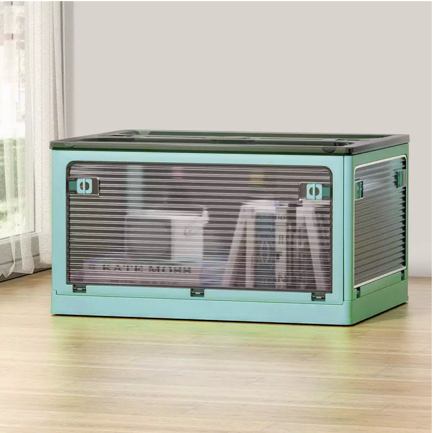 V201-W12882187-223397-03 28L BLUE Storage Container Stackable 5 Sides Open Top Lid Transparent Foldable - Image 5