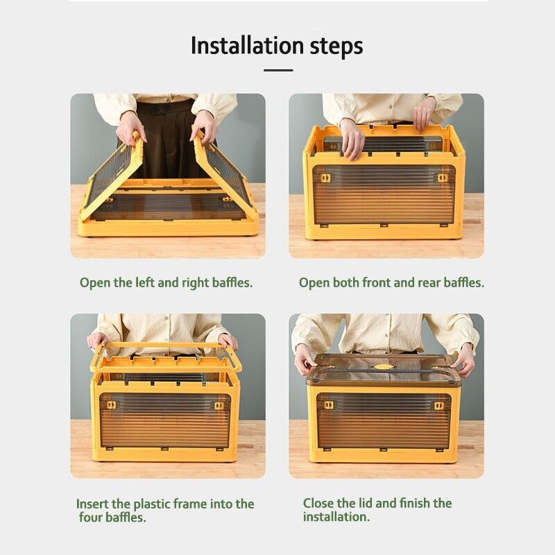 V201-W12882189-223398-01 28L yellow Storage Container Stackable 5 Sides Open Top Lid Transparent Foldable - Image 2