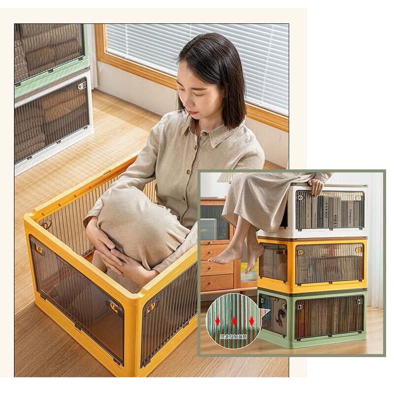 V201-W12882189-223398-03 28L yellow Storage Container Stackable 5 Sides Open Top Lid Transparent Foldable - Image 4