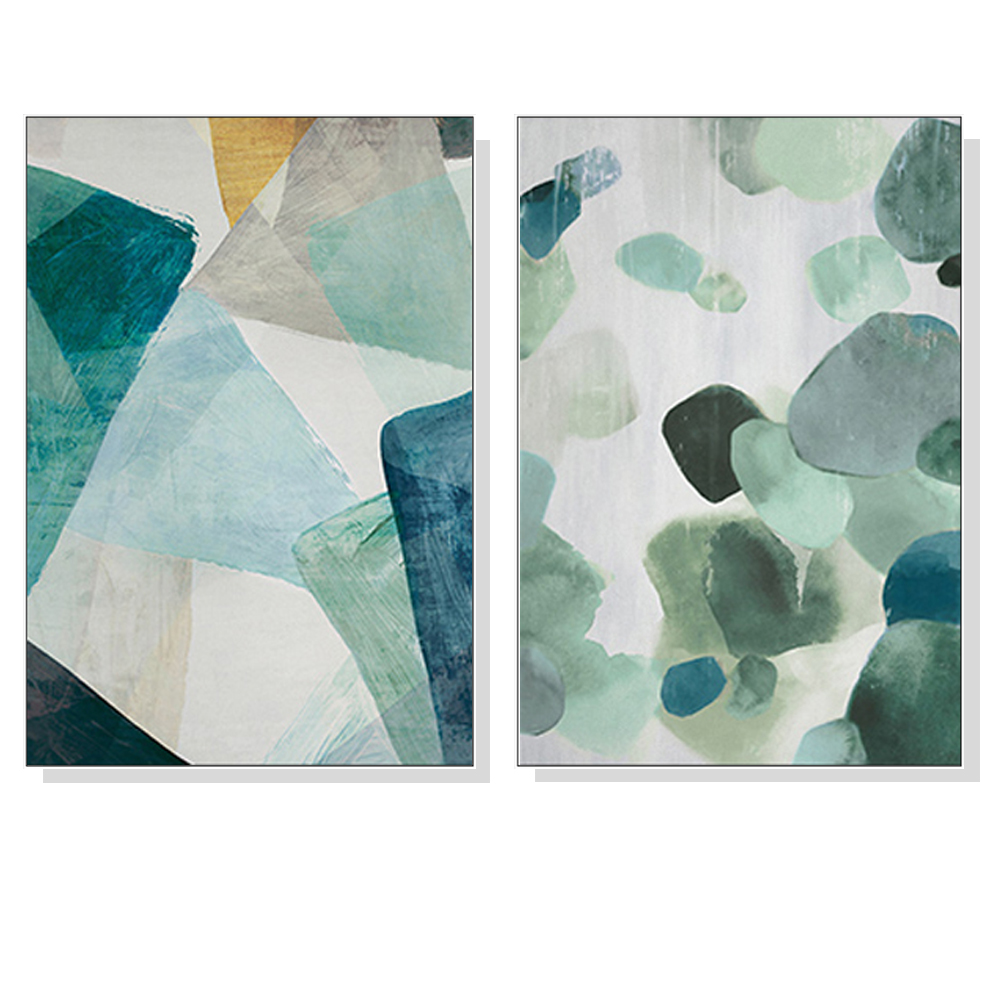 V207-1271-1-146143-00 Wall Art 70cmx100cm Green Marble 2 Sets White Frame Canvas - Image 1