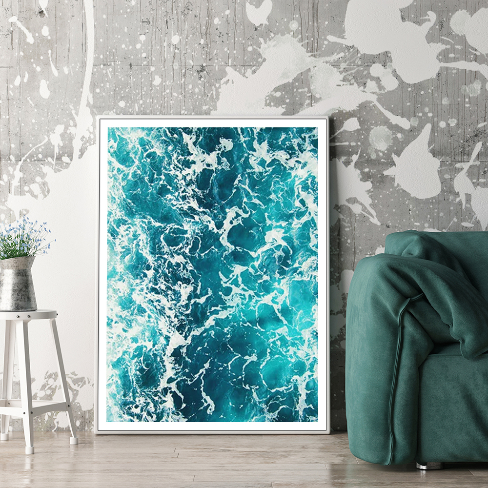 V207-1346-2-145959-01 Wall Art 90cmx135cm Blue Ocean White Frame Canvas - Image 2