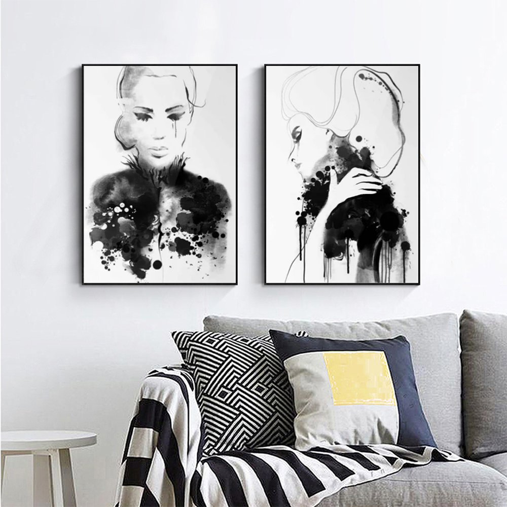 V207-1350-2-145965-01 Wall Art 80cmx120cm Watercolor Sketch 2 Sets Black Frame Canvas - Image 2