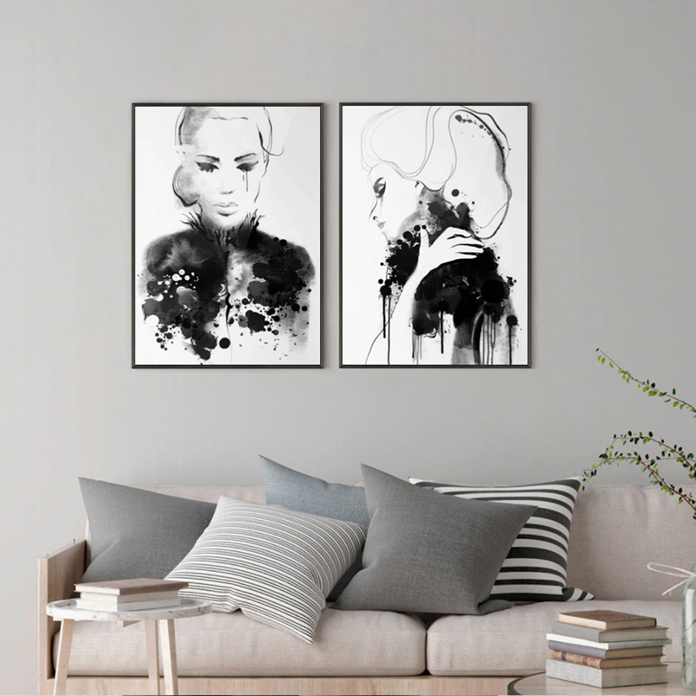 V207-1350-2-145965-02 Wall Art 80cmx120cm Watercolor Sketch 2 Sets Black Frame Canvas - Image 3