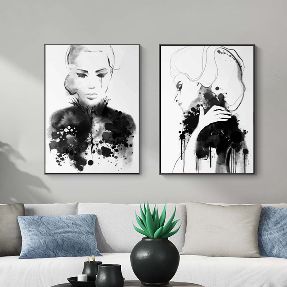 V207-1350-2-145965-03 Wall Art 80cmx120cm Watercolor Sketch 2 Sets Black Frame Canvas - Image 4