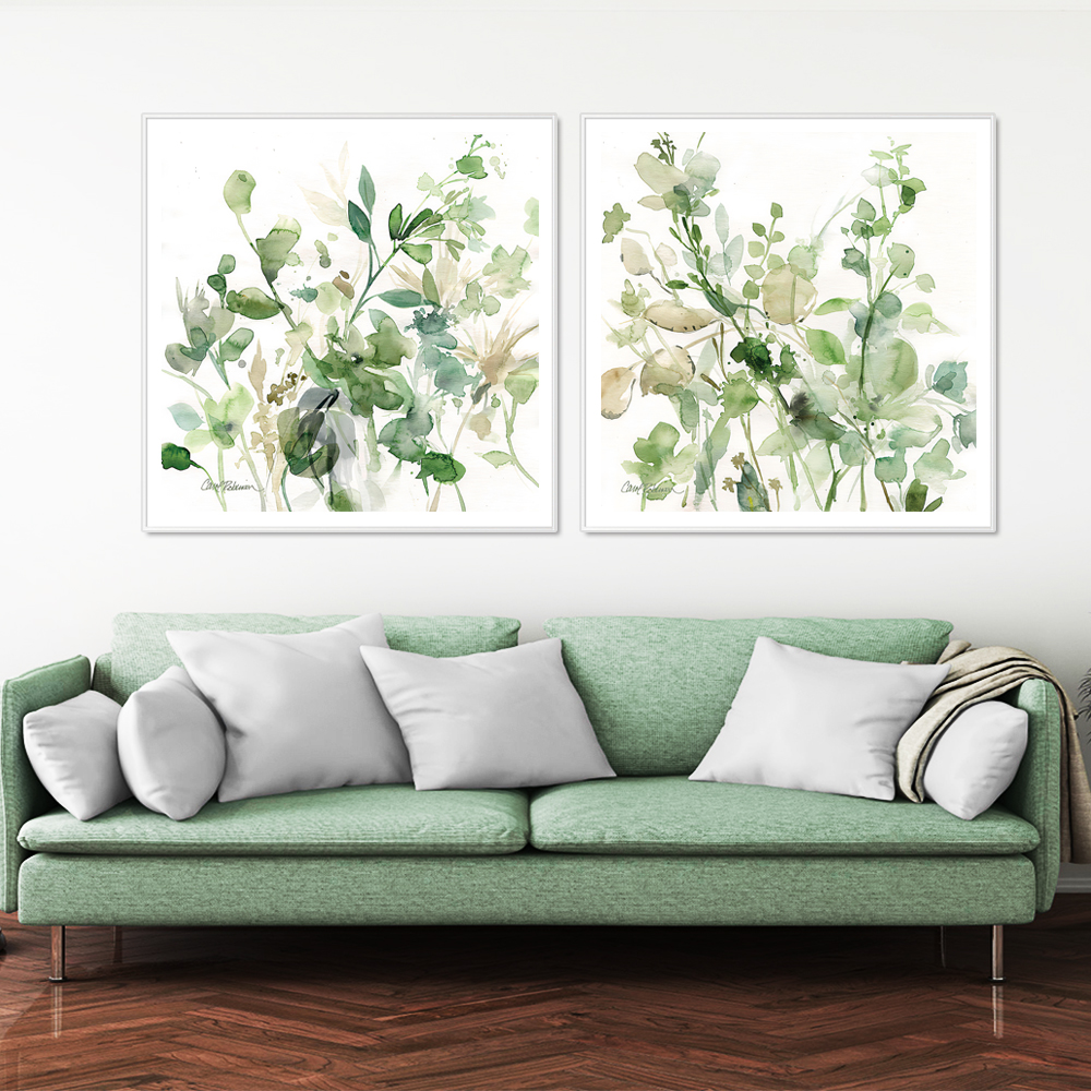 V207-1393-4-145904-01 Wall Art 100cmx100cm  Sage Garden By Carol Robinson 2 Sets White Frame Canvas - Image 2