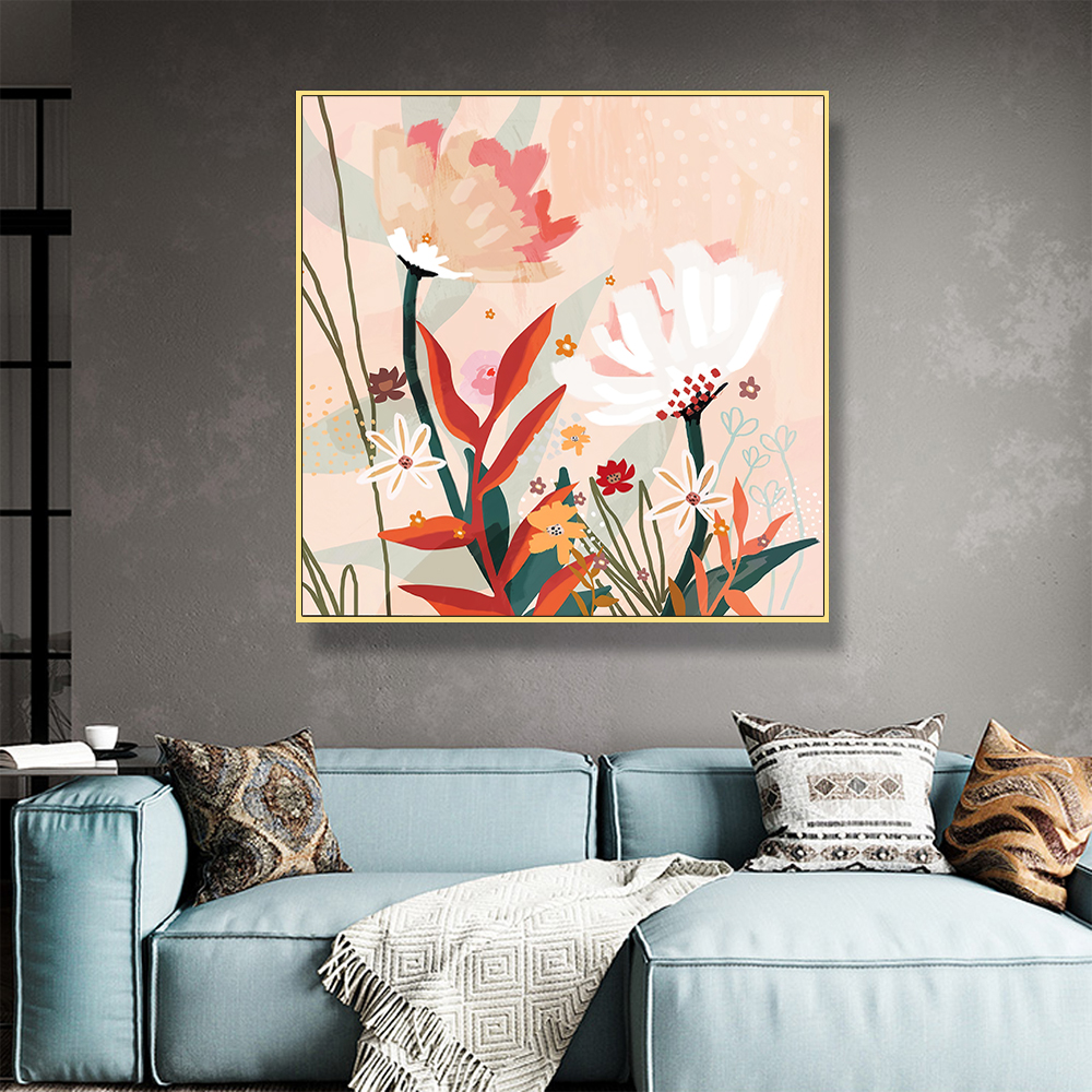 V207-1407-3-145924-03 Wall Art 100cmx100cm Native Floral Gold Frame Canvas - Image 4