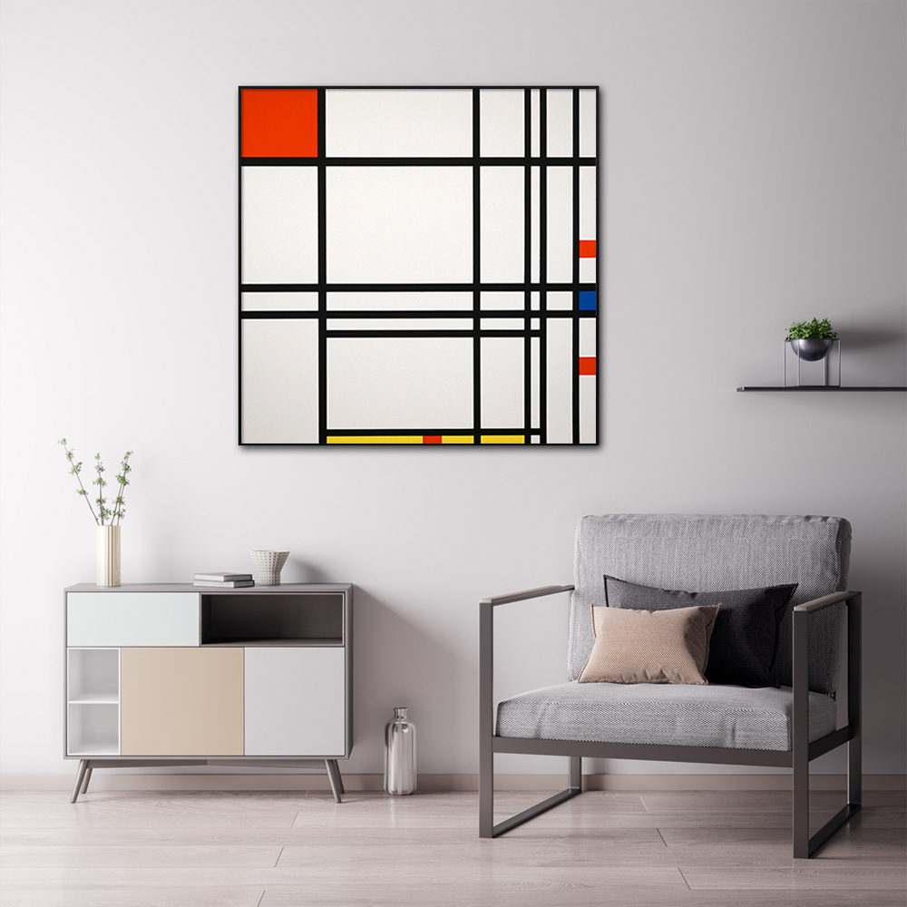V207-1421-3-145948-01 Wall Art 100cmx100cm Abstract Art By Piet Mondrian Black Frame Canvas - Image 2