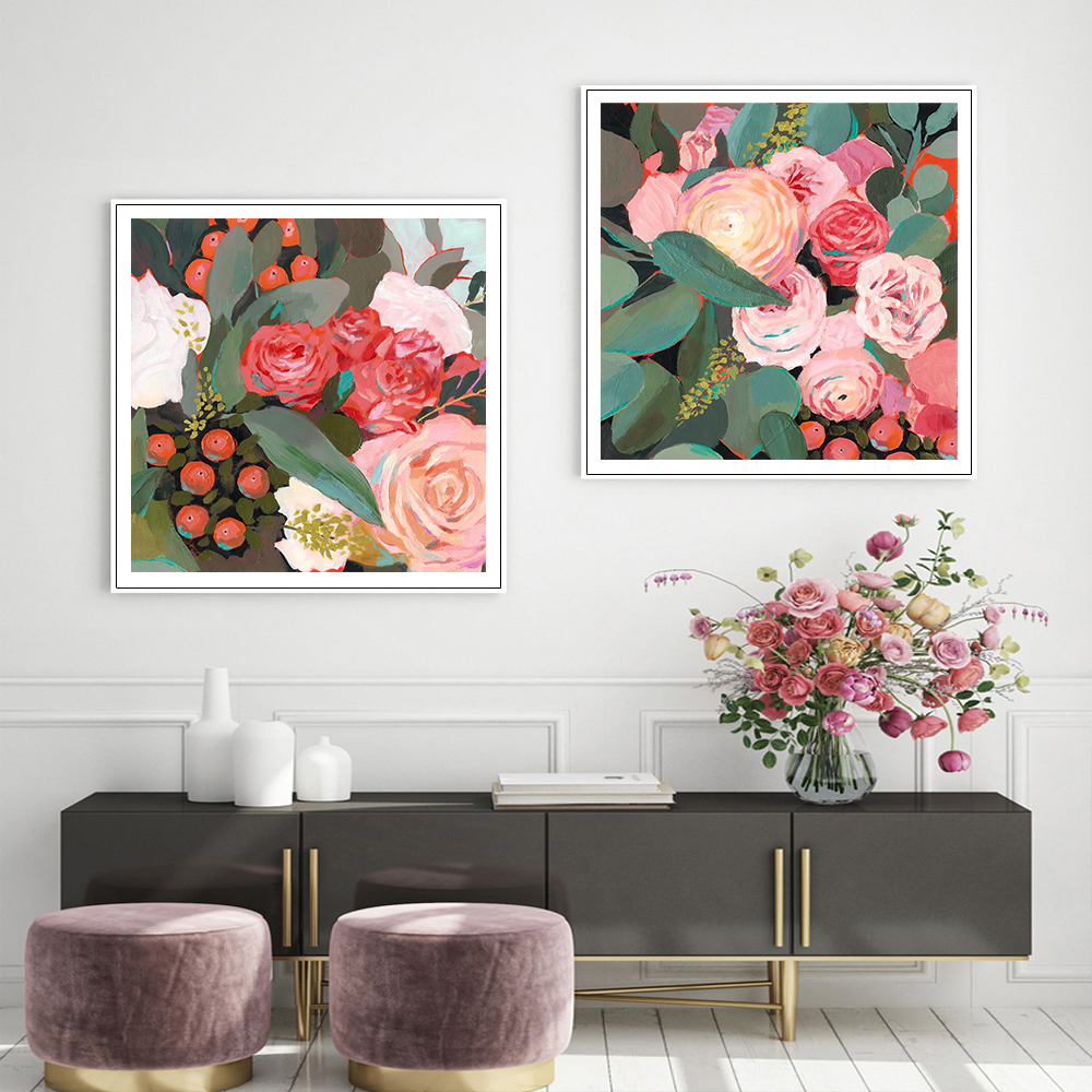 V207-1436-4-145839-01 Wall Art 100cmx100cm Eucalyptus Bouquet 2 Sets White Frame Canvas - Image 2