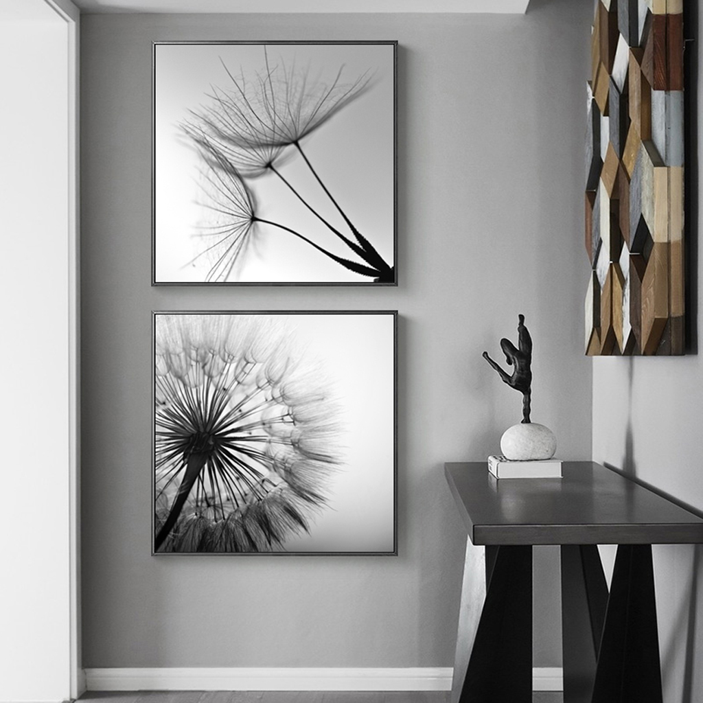 V207-1451-4-145863-01 Wall Art 100cmx100cm Black and white dandelion 2 Sets Black Frame Canvas - Image 2