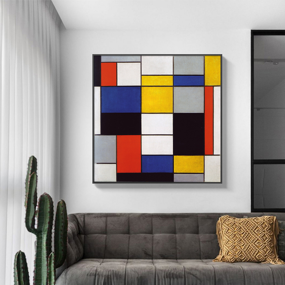 V207-1490-66217-01 Wall Art 80cmx80cm Large Composition A By Piet Mondrian Black Frame Canvas - Image 2