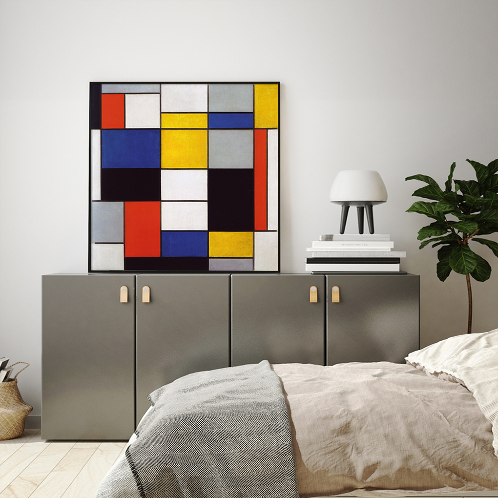 V207-1490-66217-02 Wall Art 80cmx80cm Large Composition A By Piet Mondrian Black Frame Canvas - Image 3