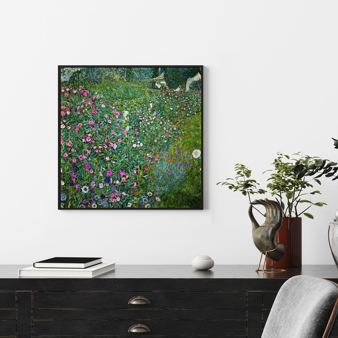 V207-1491-3-146340-01 Wall Art 100cmx100cm Italian garden by Gustav Klimt Black Frame Canvas - Image 2