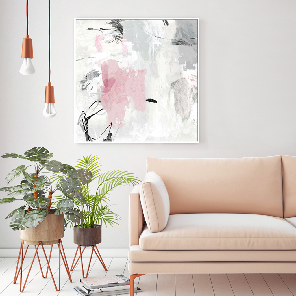 V207-1510-4-145821-04 Wall Art 100cmx100cm Abstract Pink Grey 2 Sets White Frame Canvas - Image 5