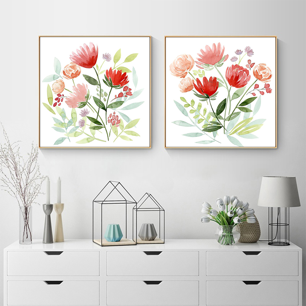 V207-1517-4-146296-01 Wall Art 100cmx100cm Florals 2 Sets Gold Frame Canvas - Image 2