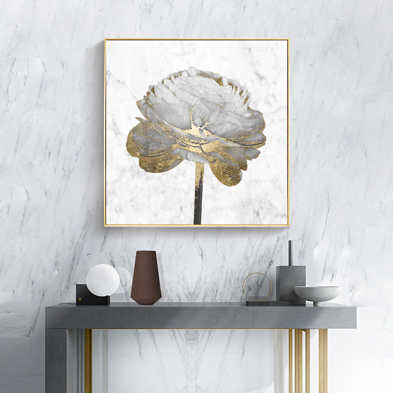 V207-1596-4-146227-02 Wall Art 100cmx100cm Gold And White Blossom On White 2 Sets Gold Frame Canvas - Image 3