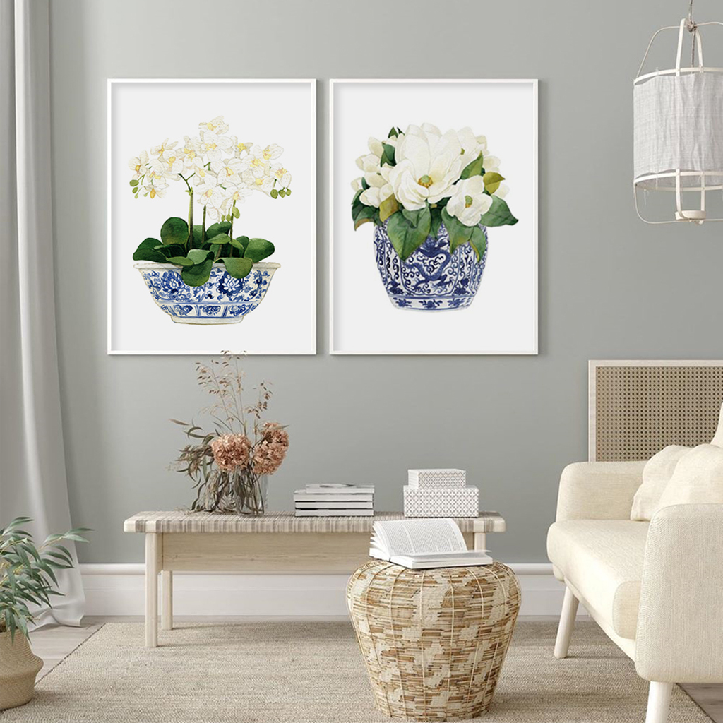 V207-16564-130705-01 Wall Art 100cmx150cm Elegant Flower 2 Sets White Frame Canvas - Image 2