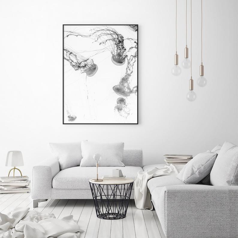 V207-16842-130942-01 Wall Art 90cmx135cm Jellyfish Black Frame Canvas - Image 2