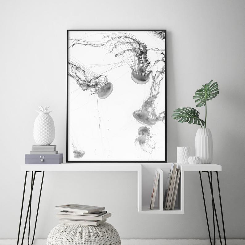 V207-16842-130942-02 Wall Art 90cmx135cm Jellyfish Black Frame Canvas - Image 3