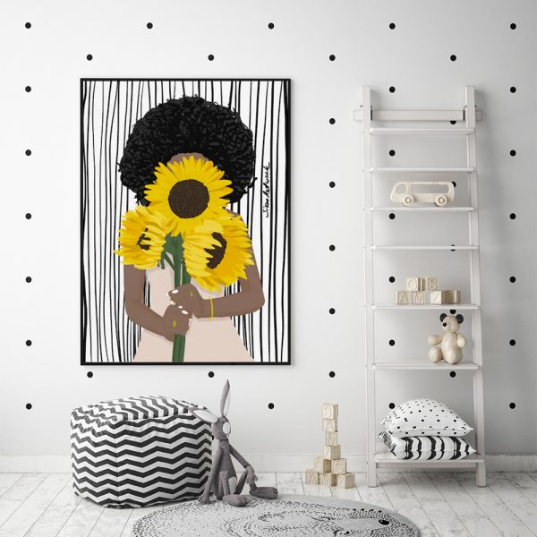 V207-17223-130877-02 Wall Art 100cmx150cm African Woman Sunflower Black Frame Canvas - Image 3