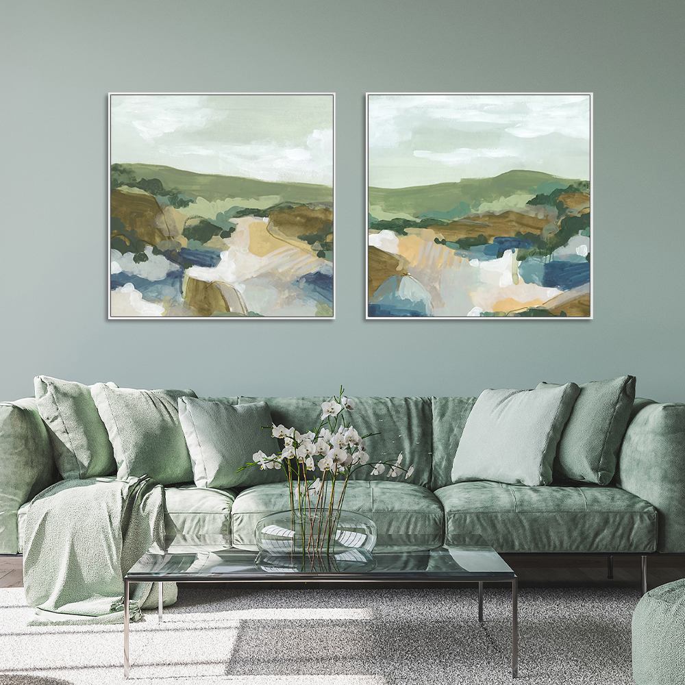 V207-17864-130834-01 Wall Art 100cmx100cm Abstract Landscape 2 Sets White Frame Canvas - Image 2