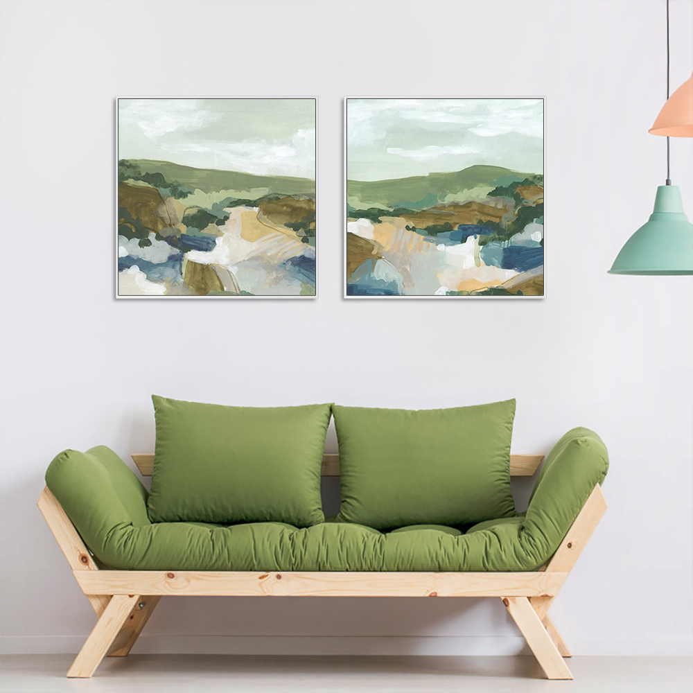 V207-17864-130834-02 Wall Art 100cmx100cm Abstract Landscape 2 Sets White Frame Canvas - Image 3