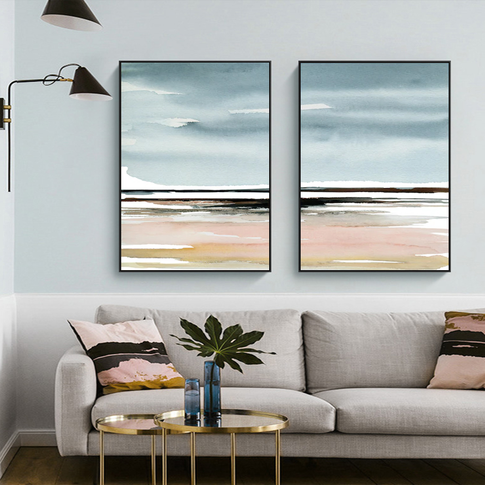 V207-20433-97611-01 Wall Art 90cmx135cm Pink Beach Landscape 2 Sets Black Frame Canvas - Image 2