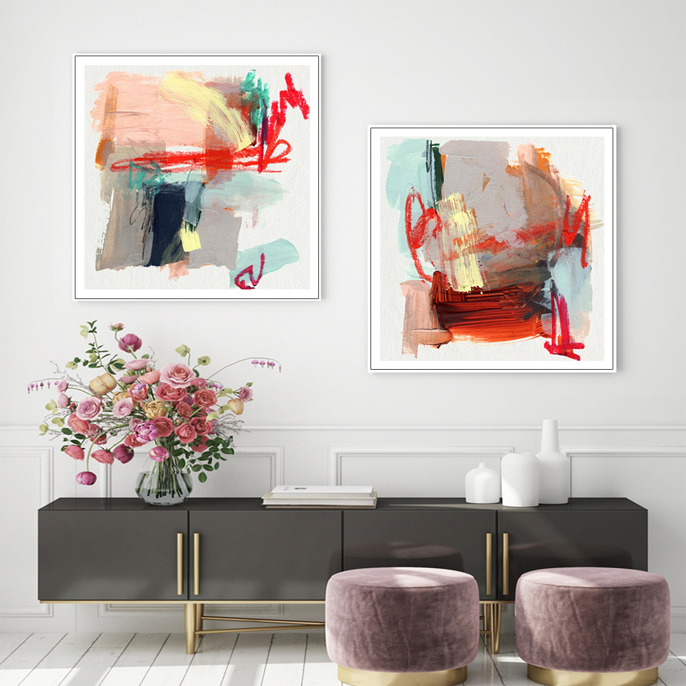 V207-20524-97566-01 Wall Art 100cmx100cm Abstract Colourful Garden 2 Sets White Frame Canvas - Image 2