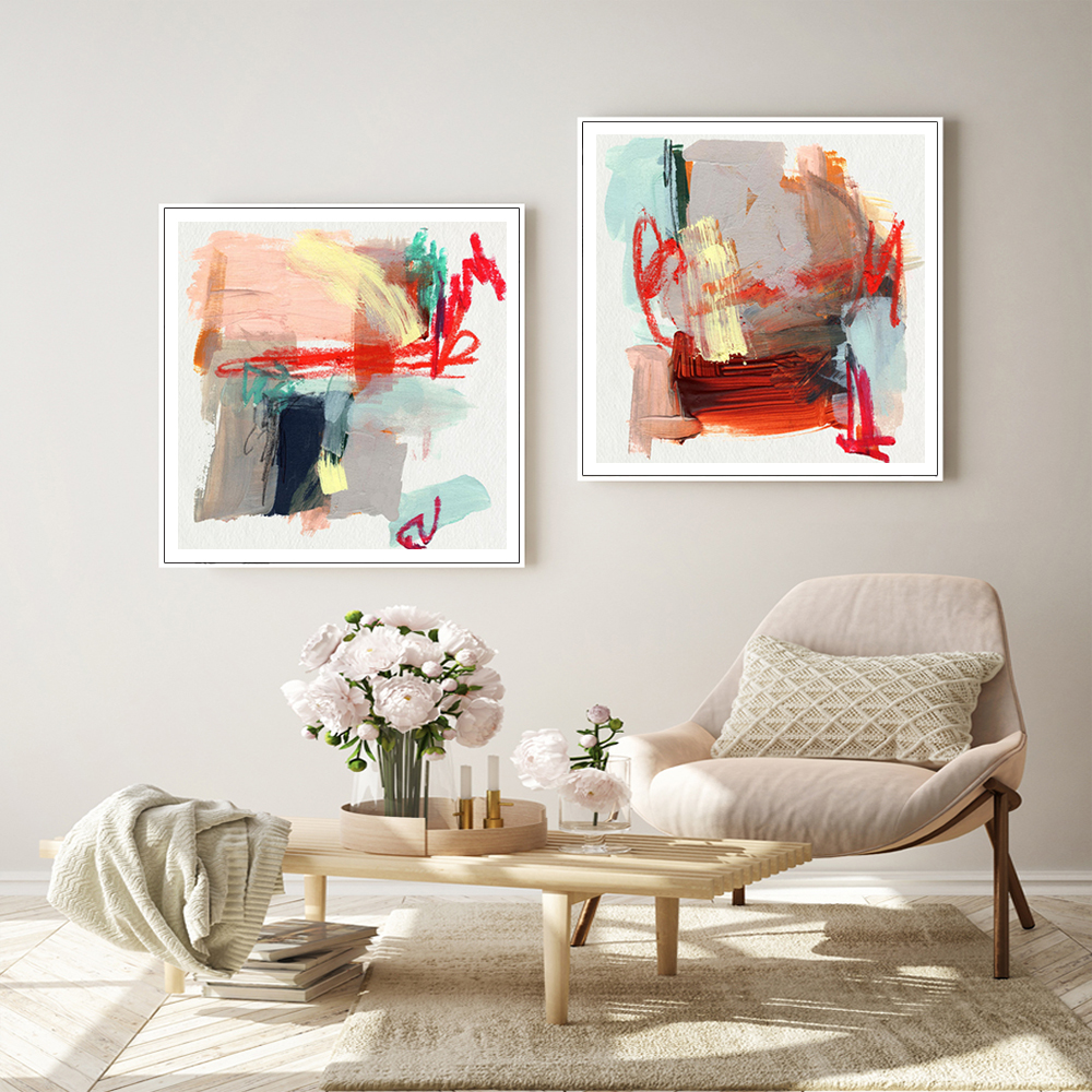 V207-20524-97566-02 Wall Art 100cmx100cm Abstract Colourful Garden 2 Sets White Frame Canvas - Image 3