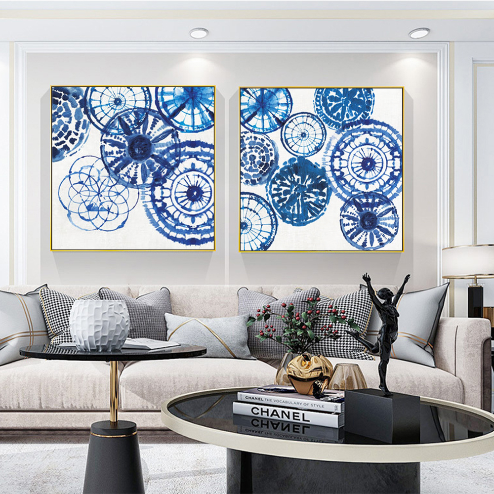 V207-20624-97573-02 Wall Art 100cmx100cm Blue Day 2 Sets Gold Frame Canvas - Image 3