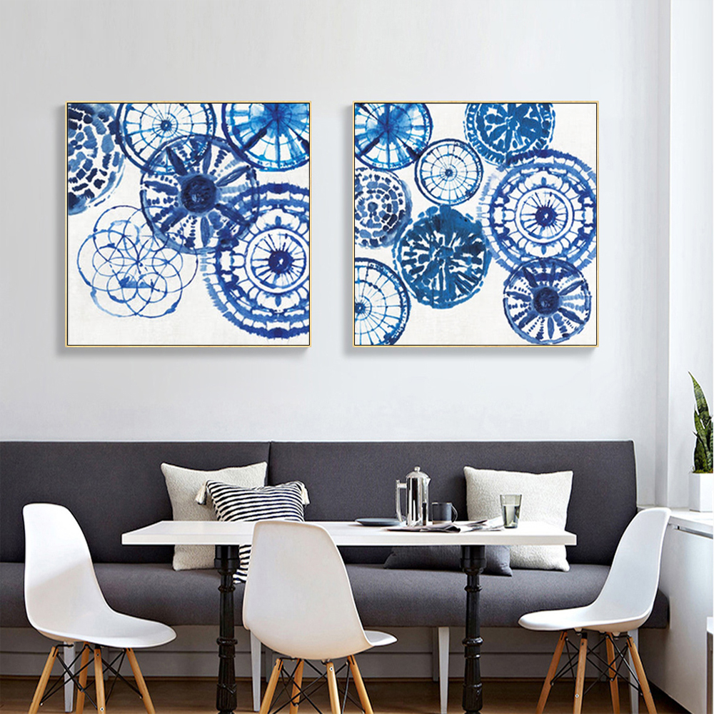 V207-20624-97573-03 Wall Art 100cmx100cm Blue Day 2 Sets Gold Frame Canvas - Image 4