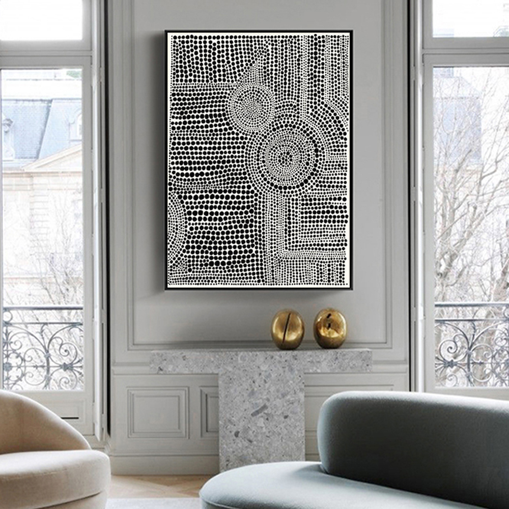 V207-20682-97579-01 Wall Art 90cmx135cm Clustered Dots A Black Frame Canvas - Image 2