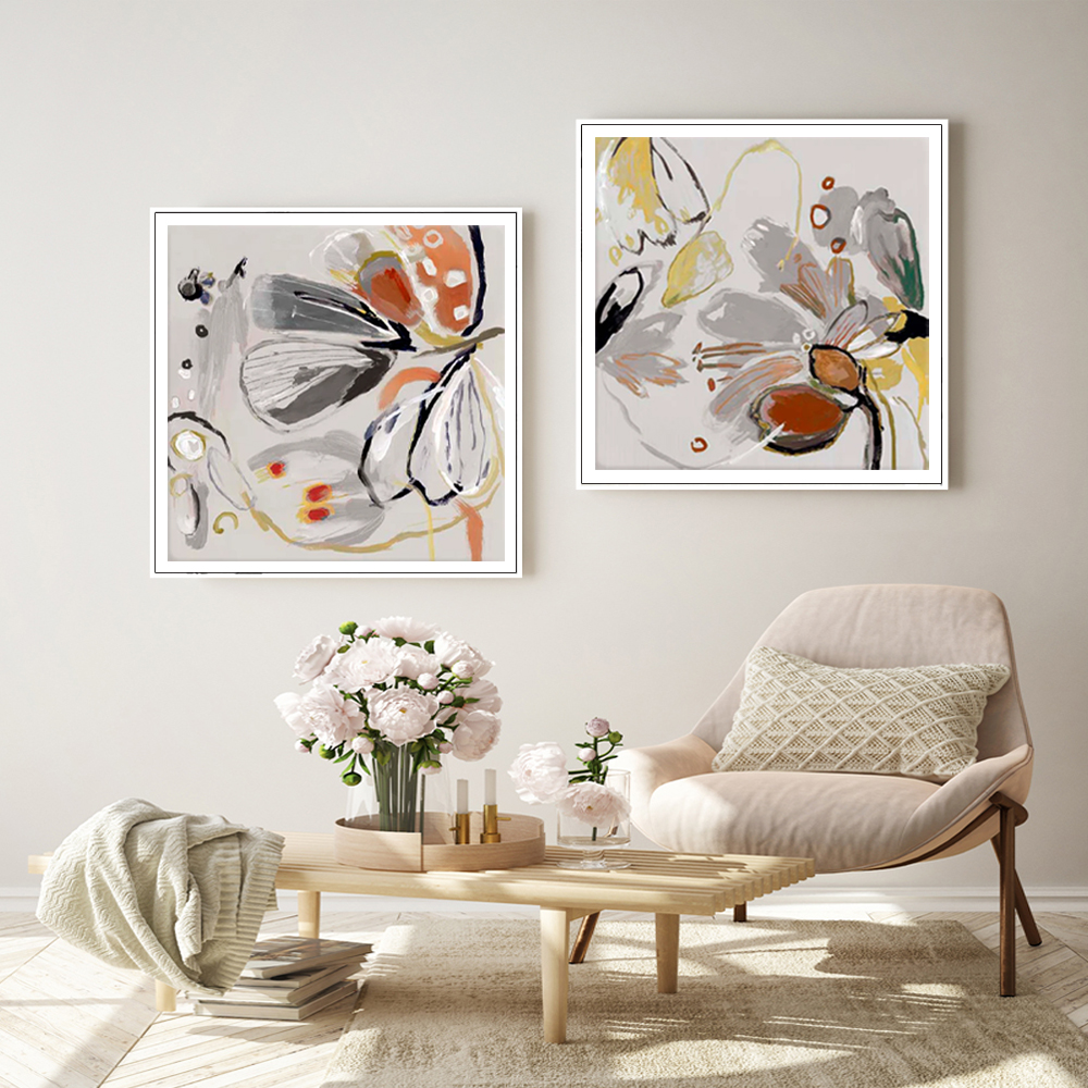 V207-20884-97554-01 Wall Art 100cmx100cm Blooming Spring Floral 2 Sets White Frame Canvas - Image 2